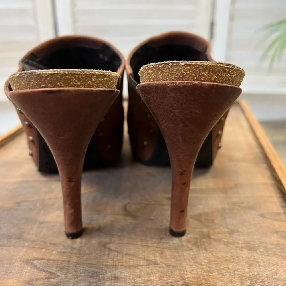 Donald J. Pliner Ginet Suede Peep Toe Cork Sole Heels 10